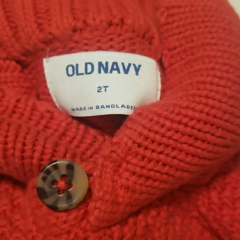 Old‎ Navy Christmas Holiday Rib Knit Shawl-Collar Red Sweater Size 2T